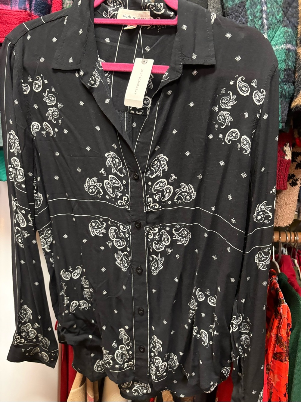 cloth & stone Black Paisley-Print Button-Down Shirt